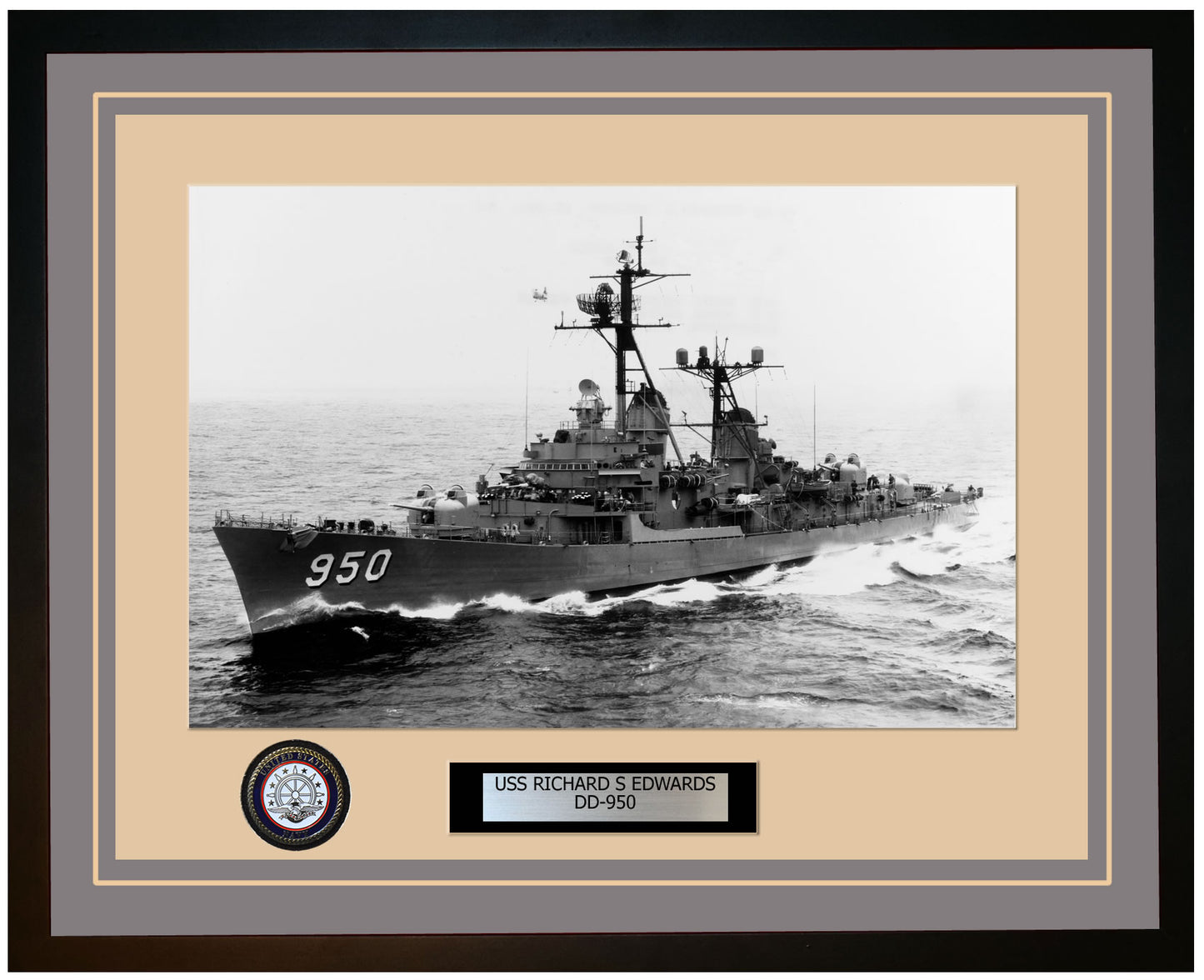 USS RICHARD S EDWARDS DD-950 Framed Navy Ship Photo Grey