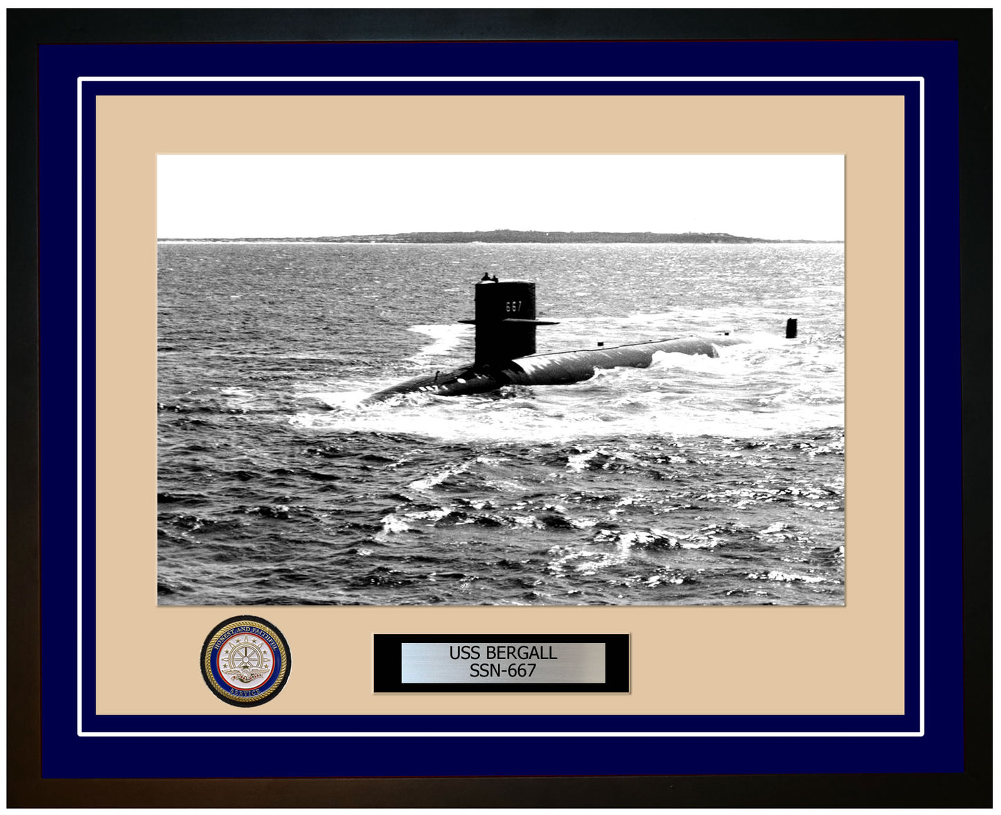 USS Bergall SSN-667 Framed Navy Ship Photo Blue
