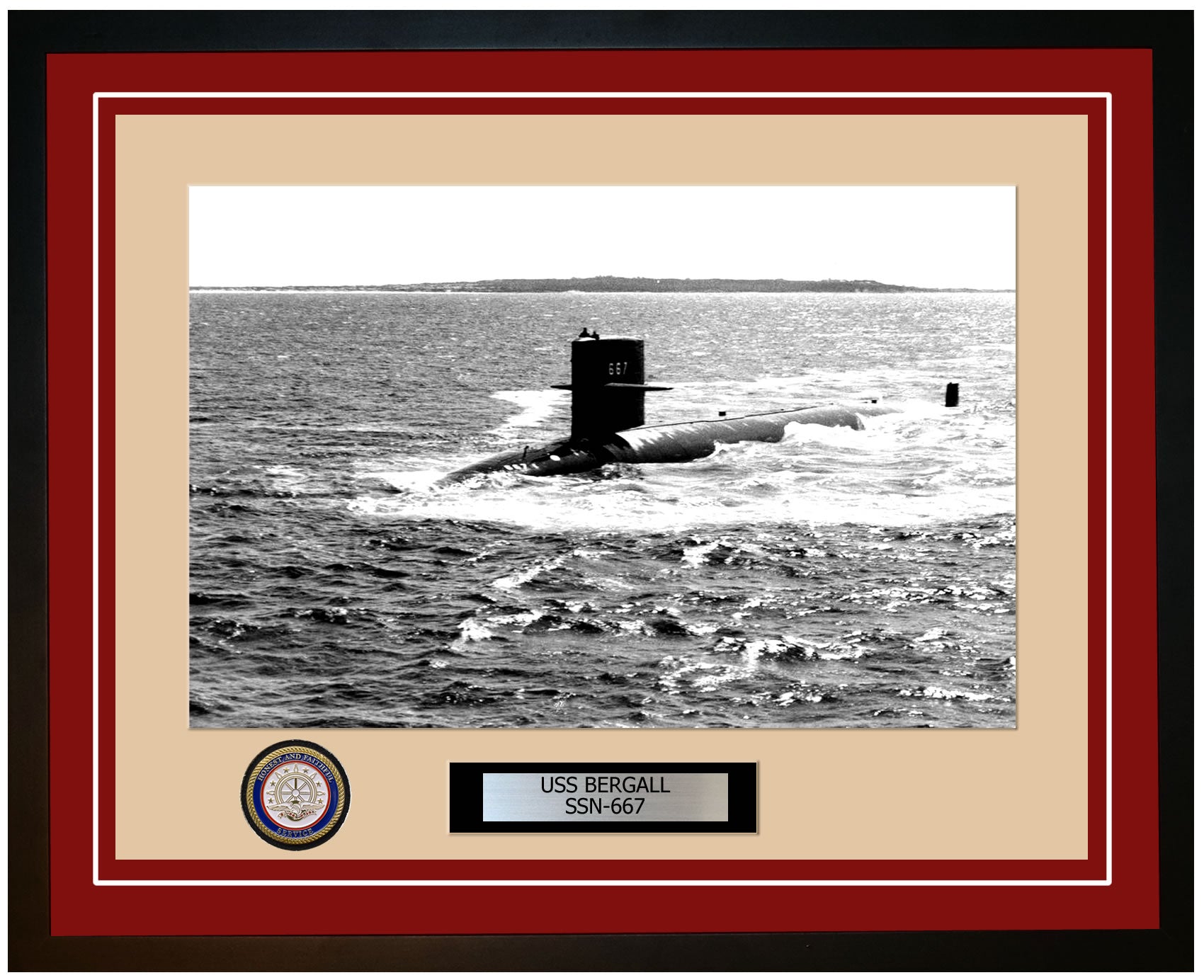 USS Bergall SSN-667 Framed Navy Ship Photo Burgundy