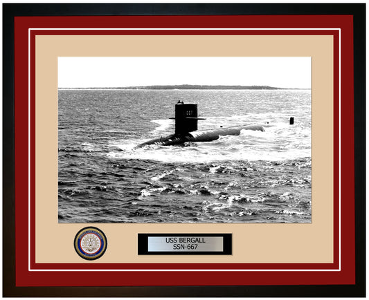 USS Bergall SSN-667 Framed Navy Ship Photo Burgundy