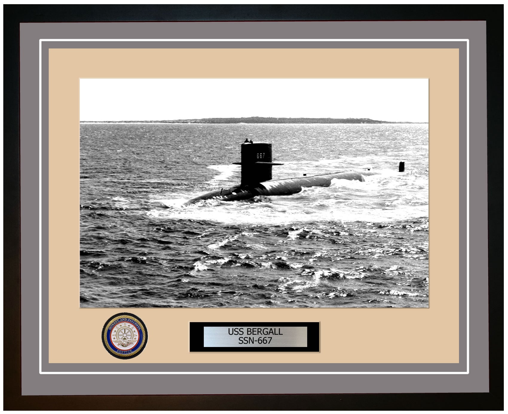 USS Bergall SSN-667 Framed Navy Ship Photo Grey