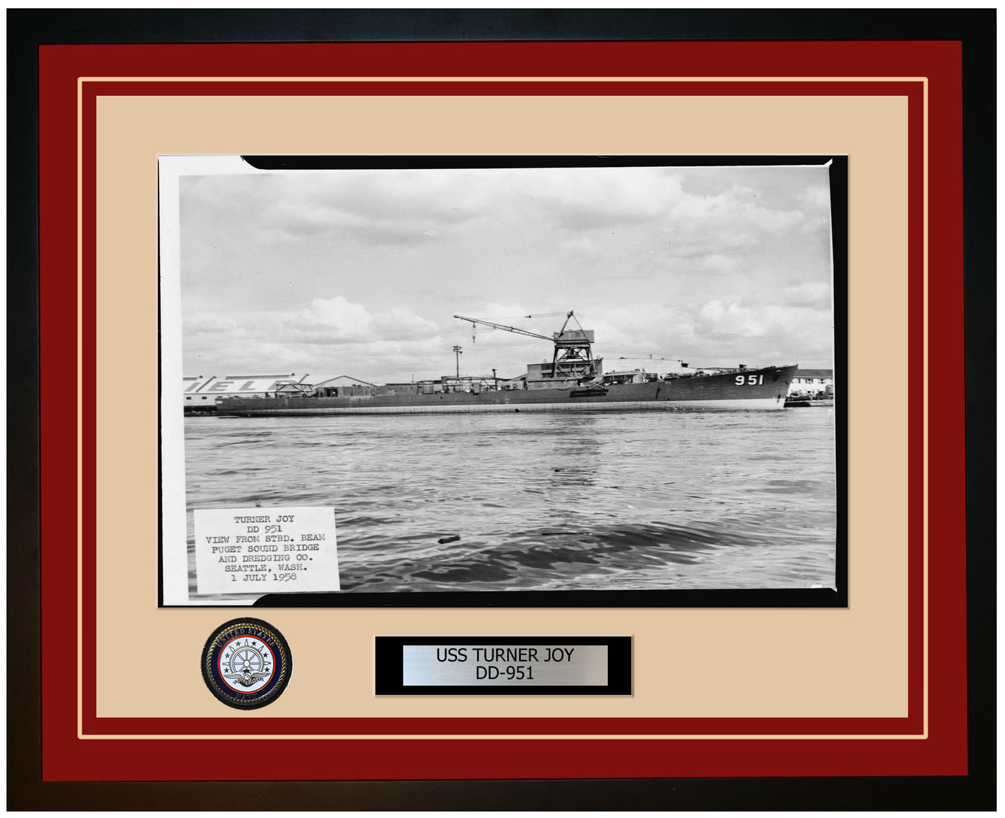 USS TURNER JOY DD-951 Framed Navy Ship Photo Burgundy