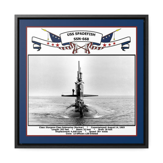 USS Spadefish SSN-668 Navy Floating Frame Photo Front View