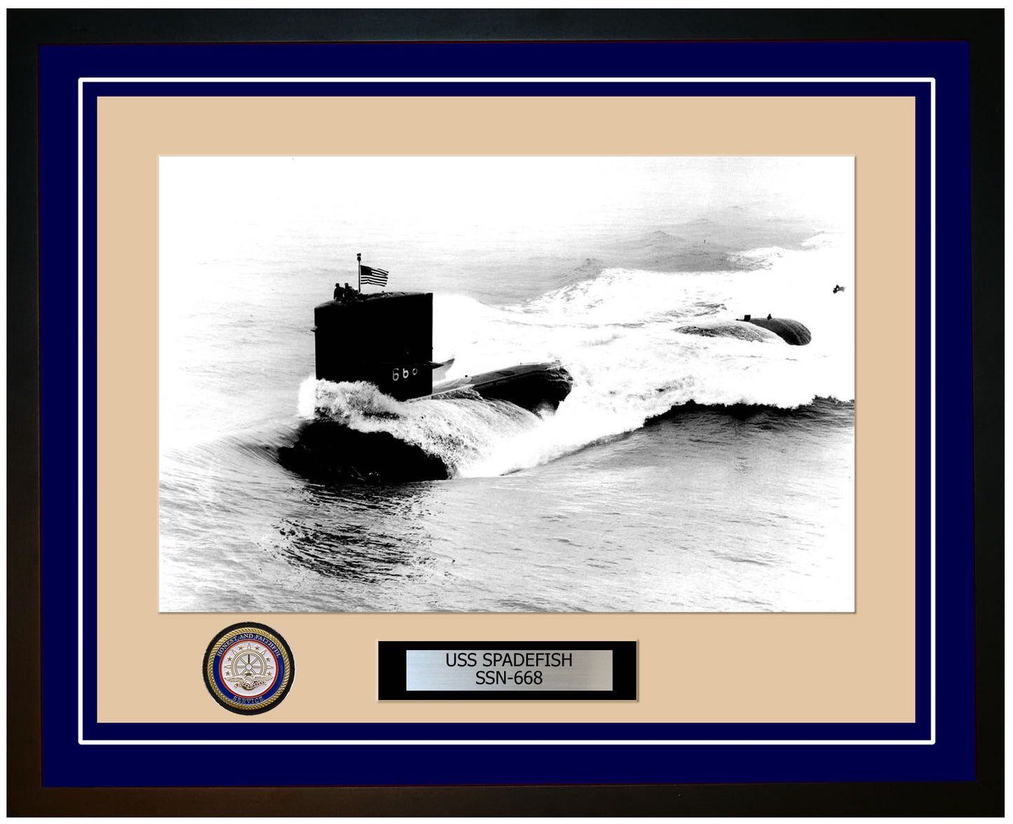 USS Spadefish SSN-668 Framed Navy Ship Photo Blue