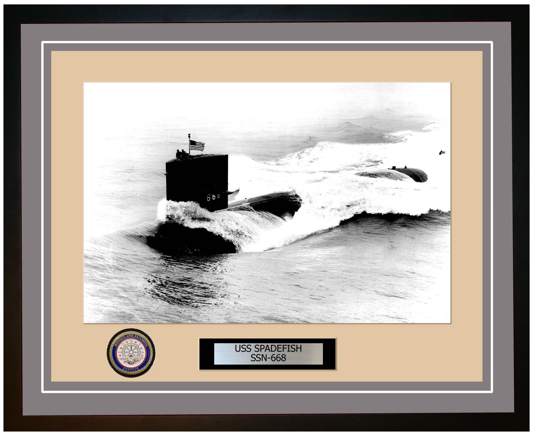 USS Spadefish SSN-668 Framed Navy Ship Photo Grey
