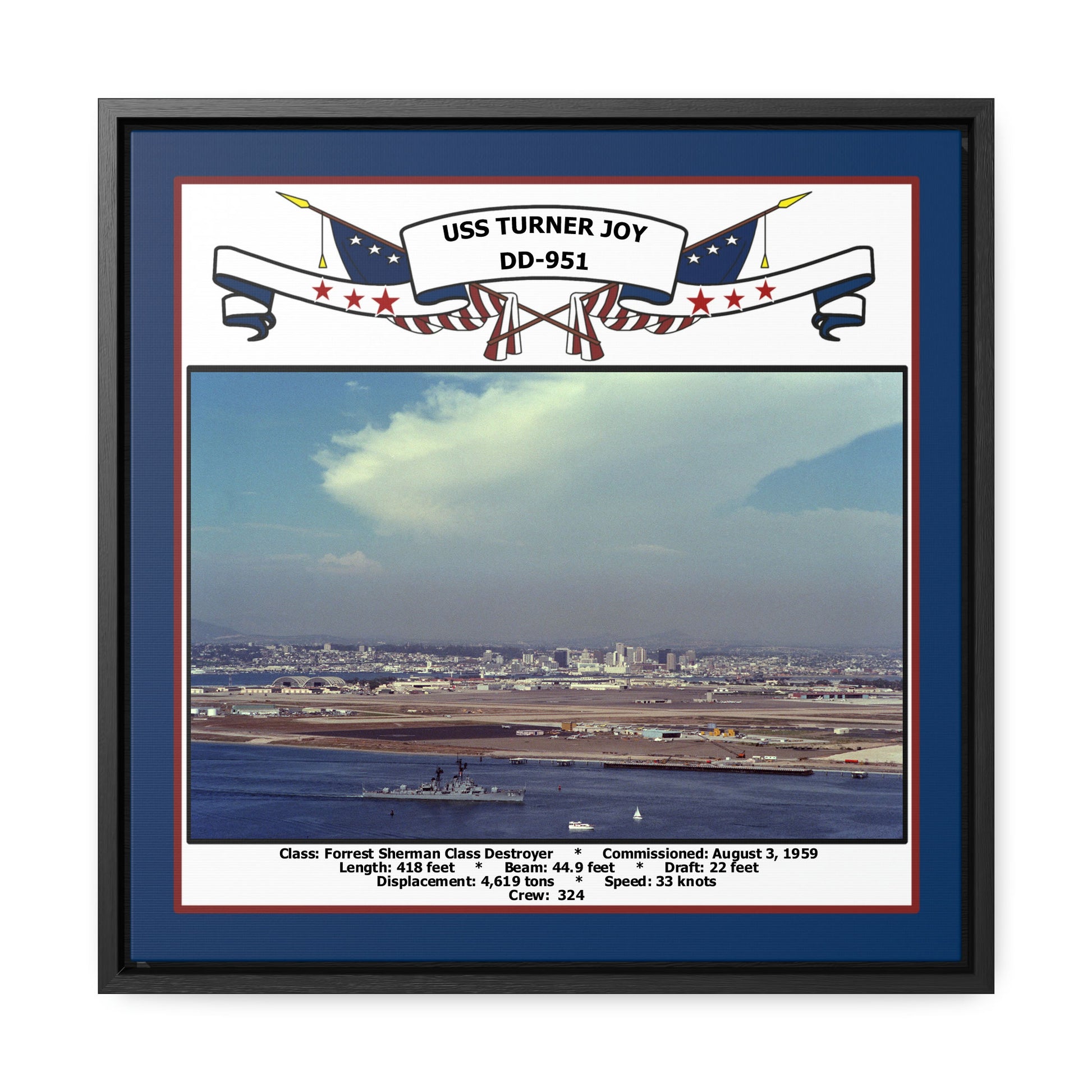 USS Turner Joy DD-951 Navy Floating Frame Photo Front View