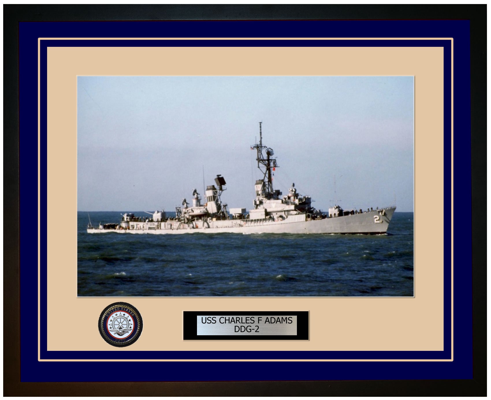 USS CHARLES F ADAMS DDG-2 Framed Navy Ship Photo Blue