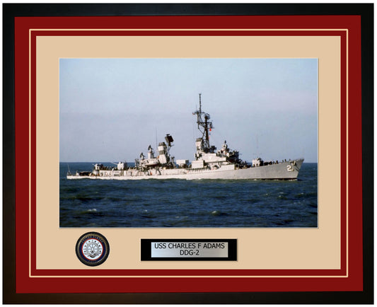USS CHARLES F ADAMS DDG-2 Framed Navy Ship Photo Burgundy
