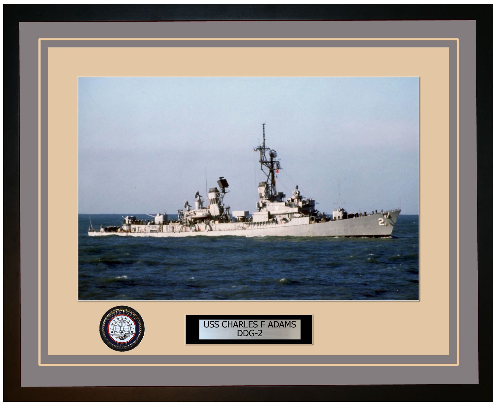 USS CHARLES F ADAMS DDG-2 Framed Navy Ship Photo Grey