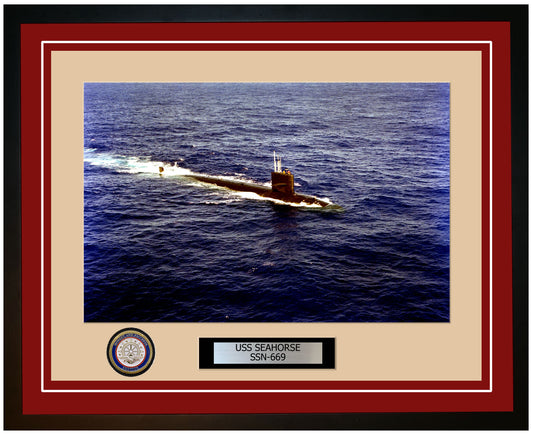USS Seahorse SSN-669 Framed Navy Ship Photo Burgundy