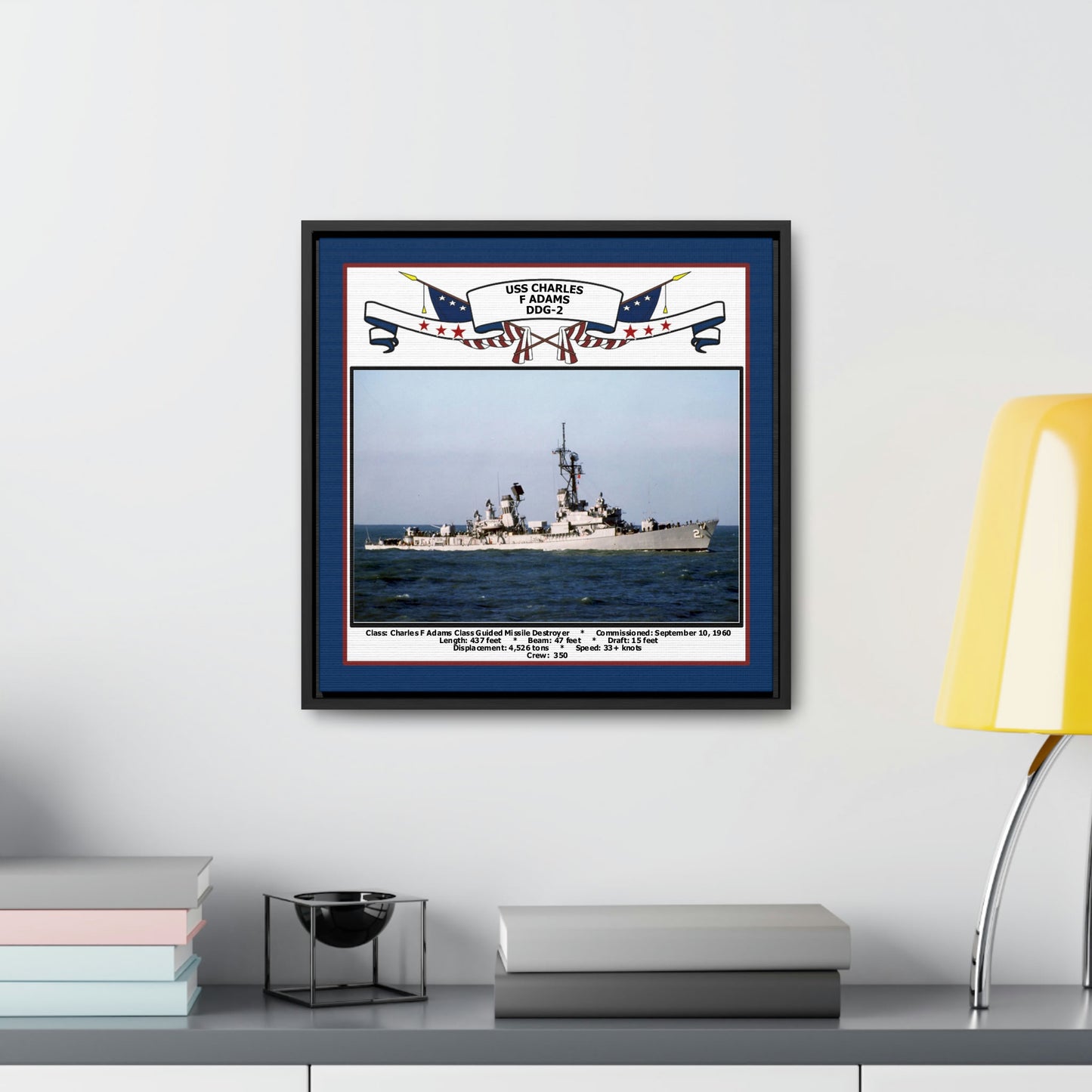 USS Charles F Adams DDG-2 Navy Floating Frame Photo Desk View