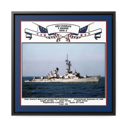USS Charles F Adams DDG-2 Navy Floating Frame Photo Front View