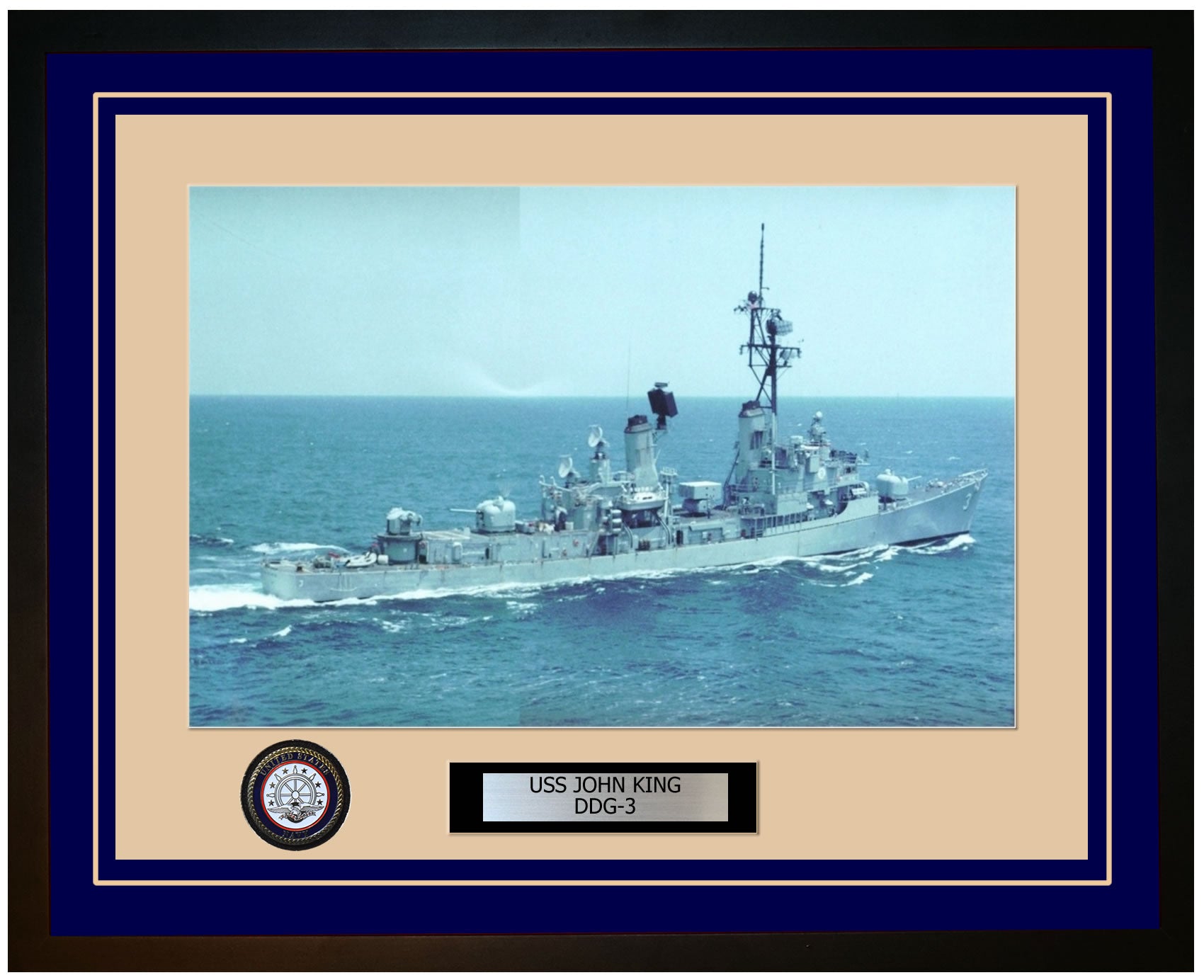 USS JOHN KING DDG-3 Framed Navy Ship Photo Blue