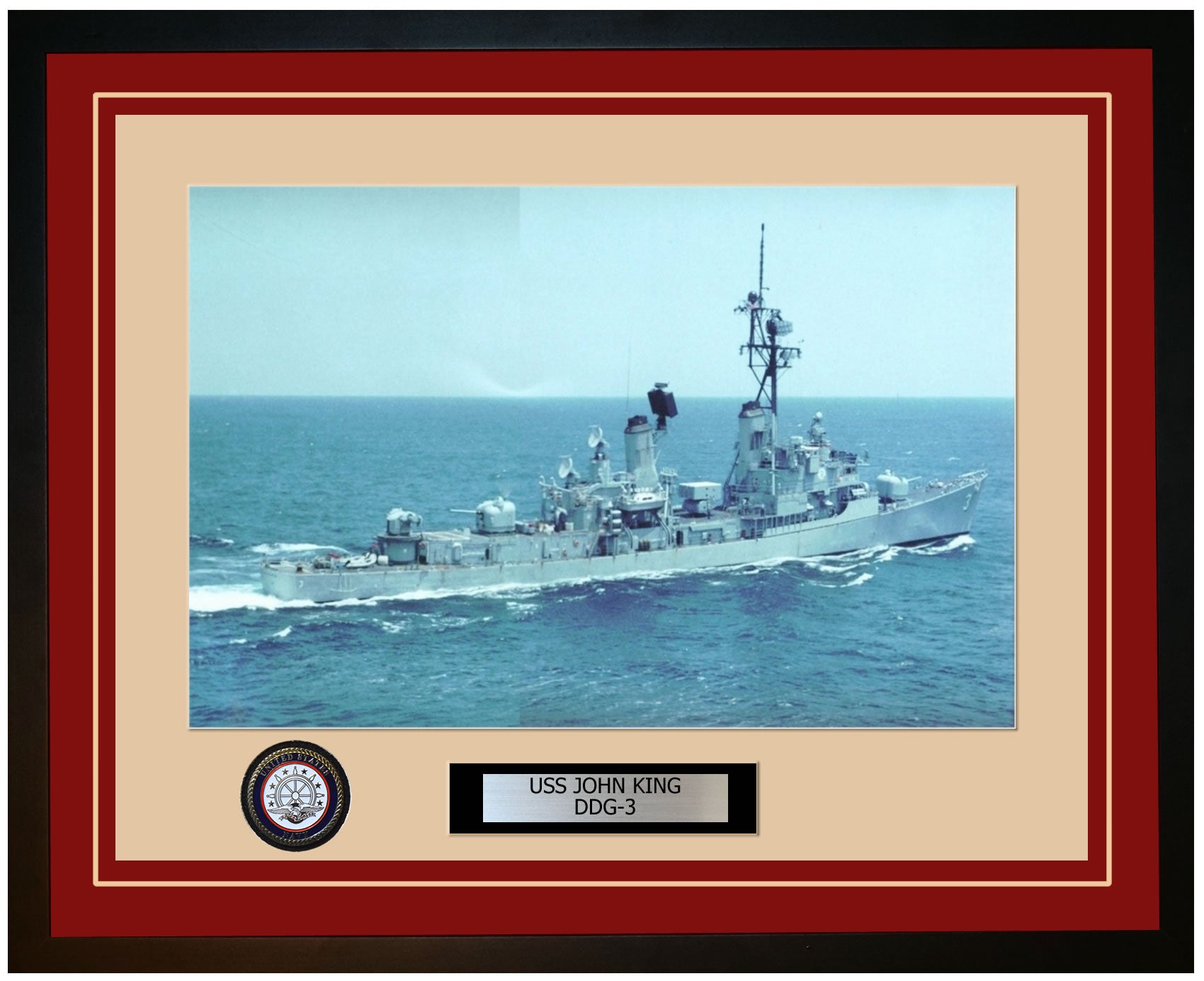 USS JOHN KING DDG-3 Framed Navy Ship Photo Burgundy
