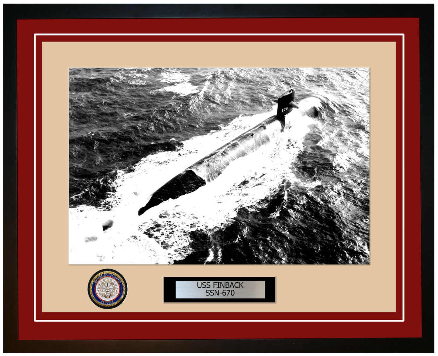 USS Finback SSN-670 Framed Navy Ship Photo Burgundy
