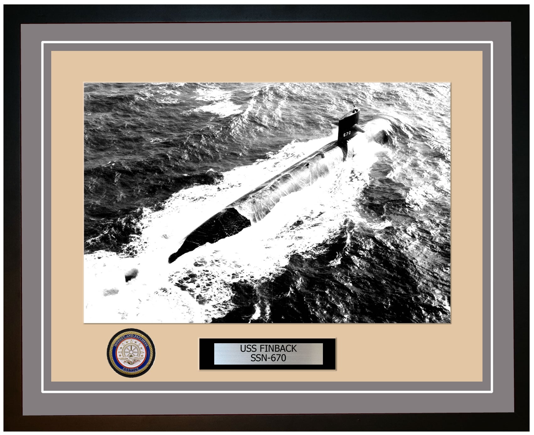 USS Finback SSN-670 Framed Navy Ship Photo Grey