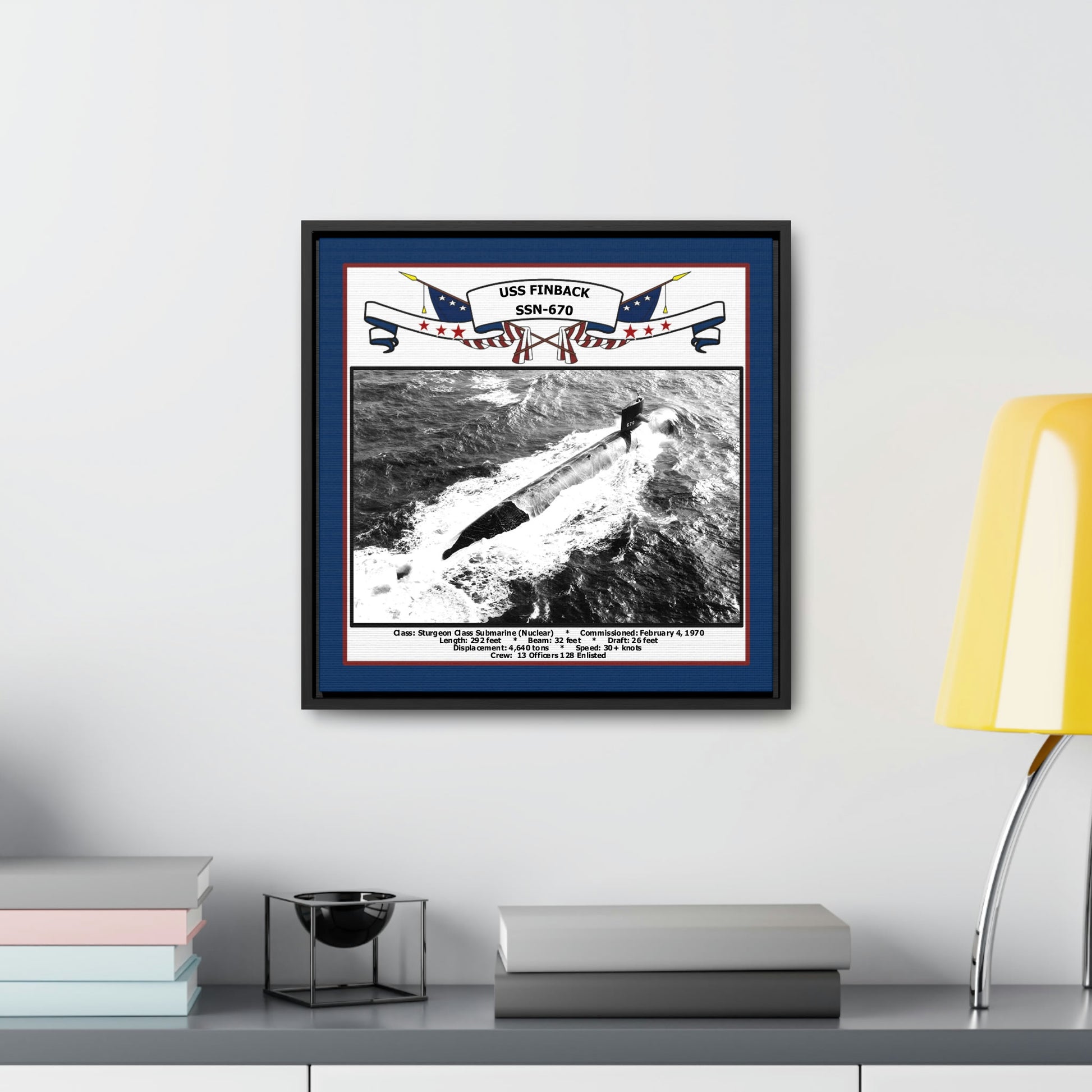 USS Finback SSN-670 Navy Floating Frame Photo Desk View
