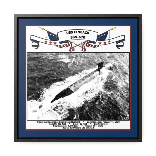 USS Finback SSN-670 Navy Floating Frame Photo Front View