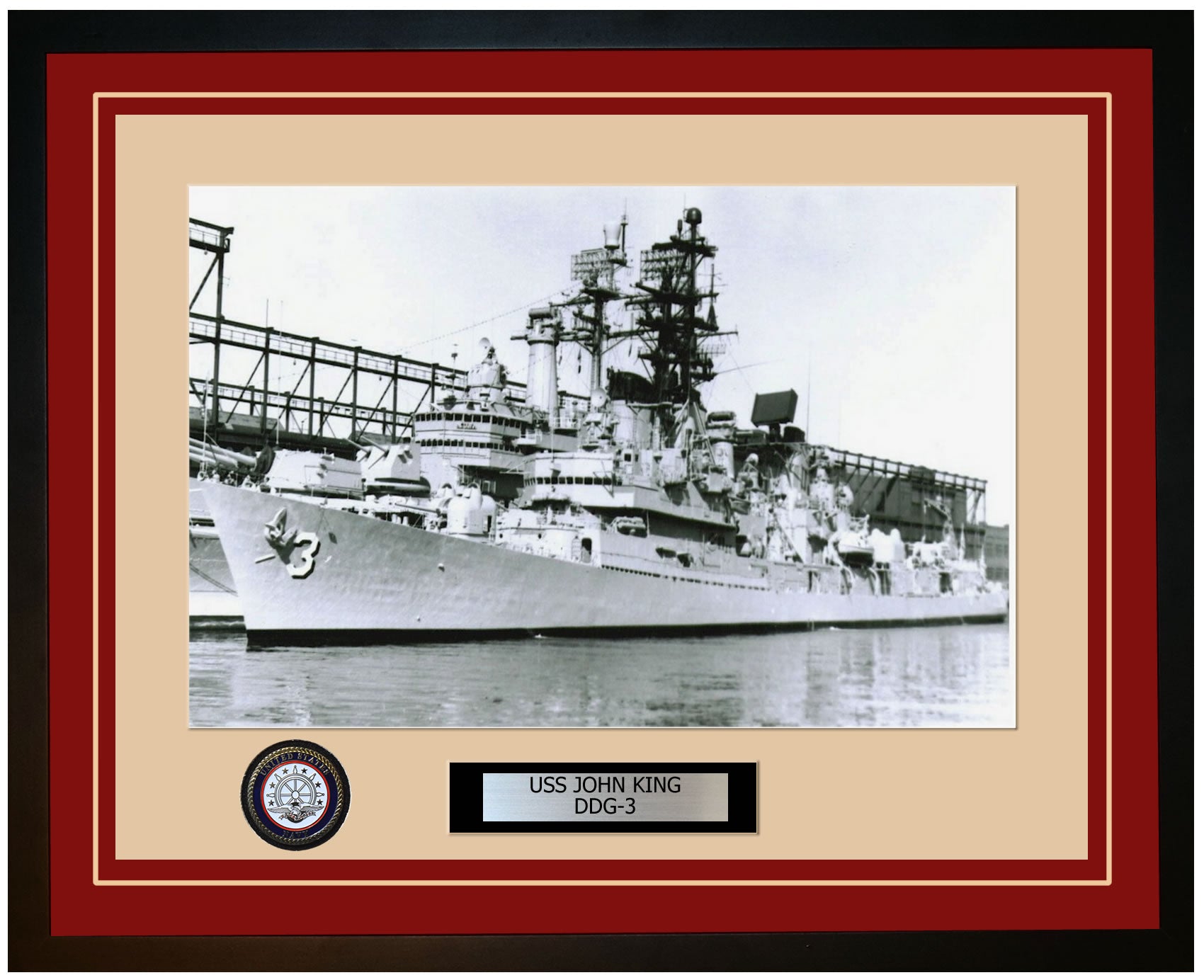 USS JOHN KING DDG-3 Framed Navy Ship Photo Burgundy