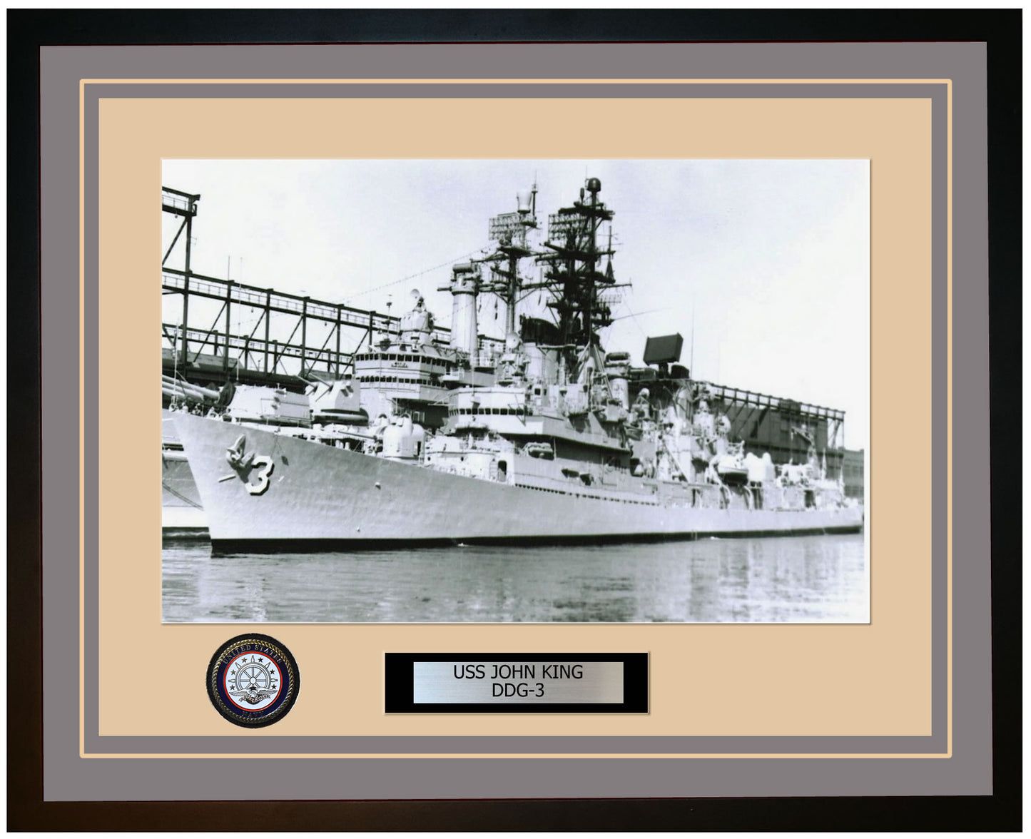 USS JOHN KING DDG-3 Framed Navy Ship Photo Grey