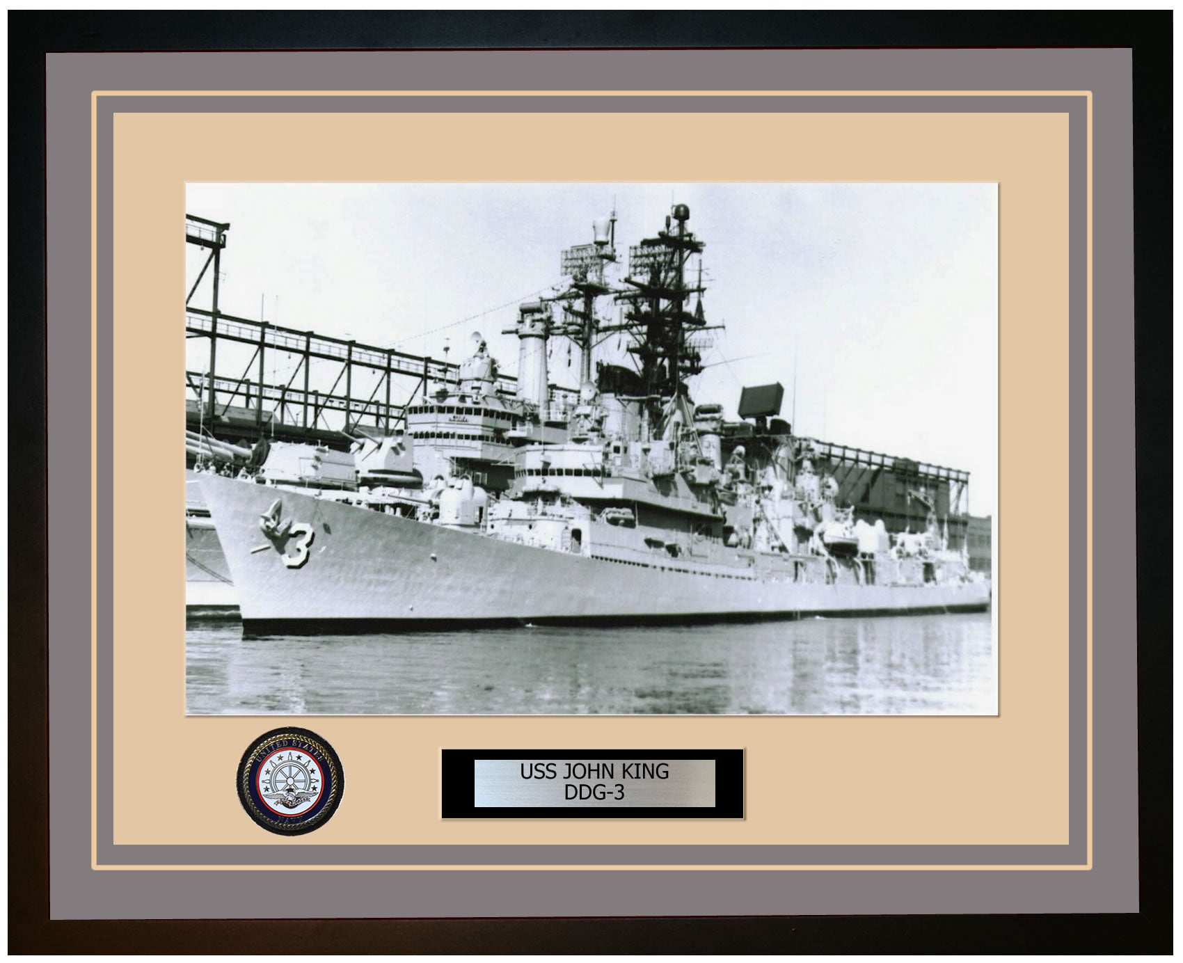 USS JOHN KING DDG-3 Framed Navy Ship Photo Grey