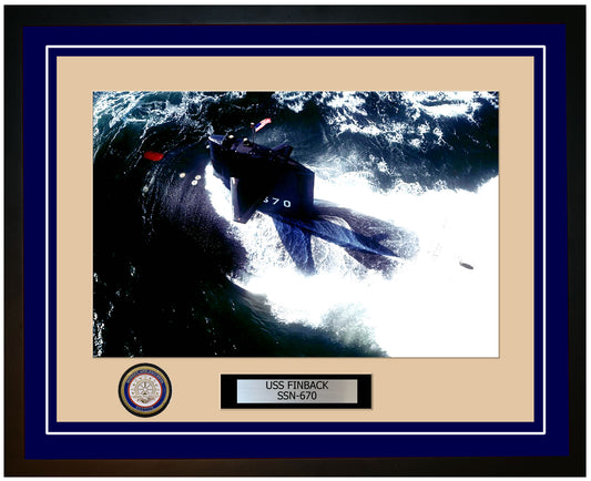 USS Finback SSN-670 Framed Navy Ship Photo Blue