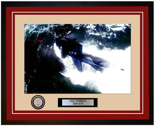 USS Finback SSN-670 Framed Navy Ship Photo Burgundy