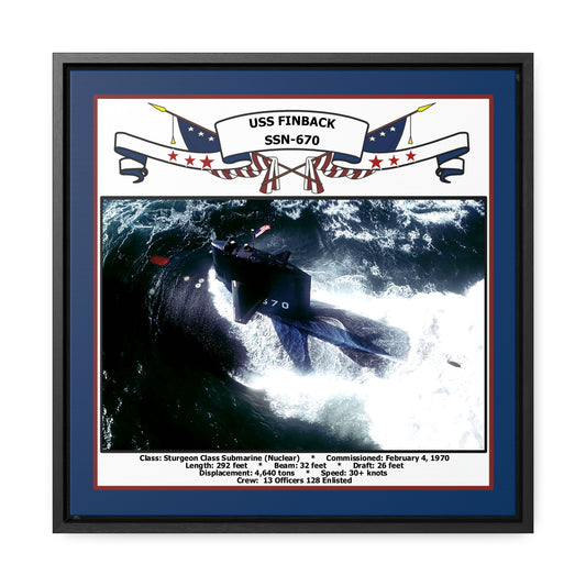 USS Finback SSN-670 Navy Floating Frame Photo Front View
