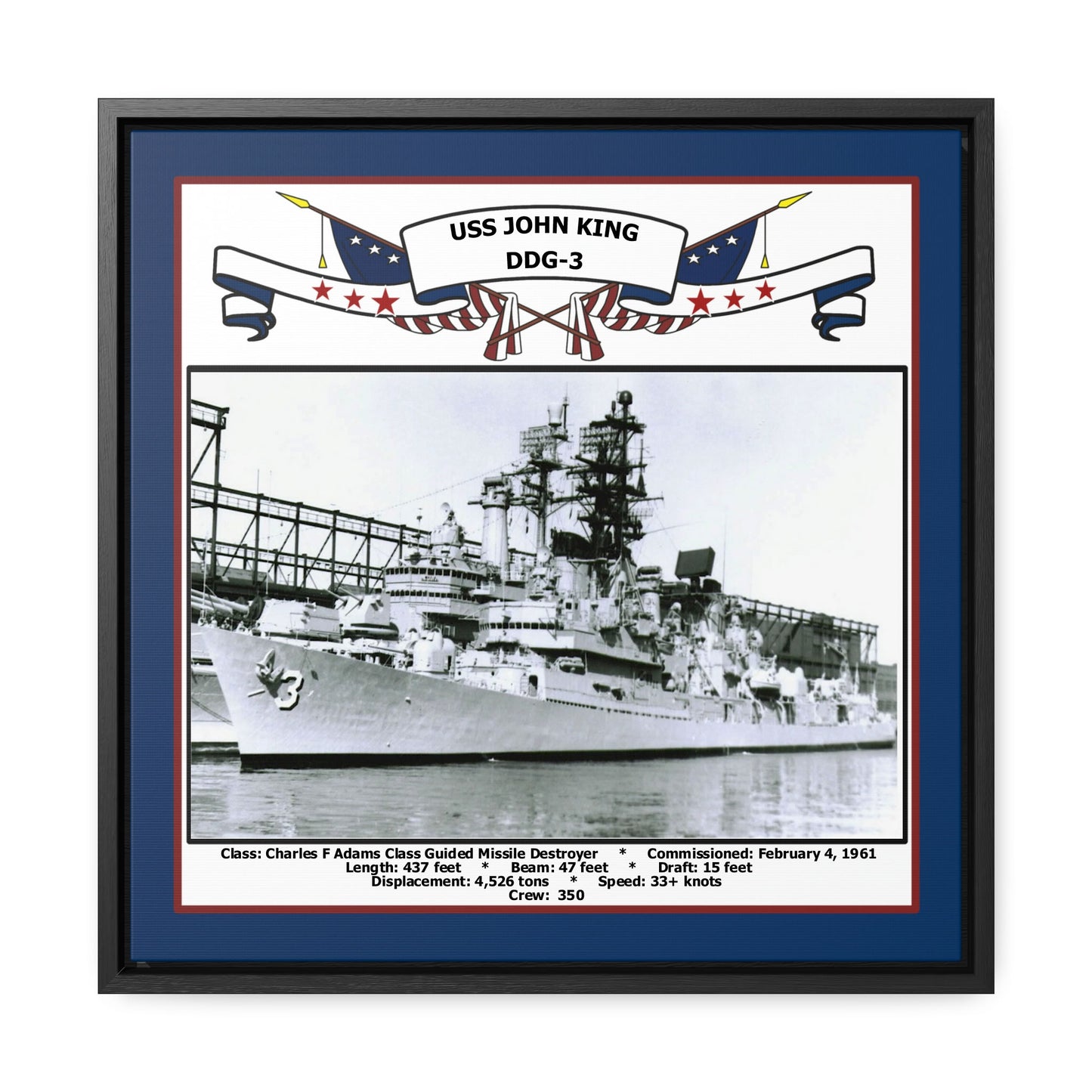 USS John King DDG-3 Navy Floating Frame Photo Front View