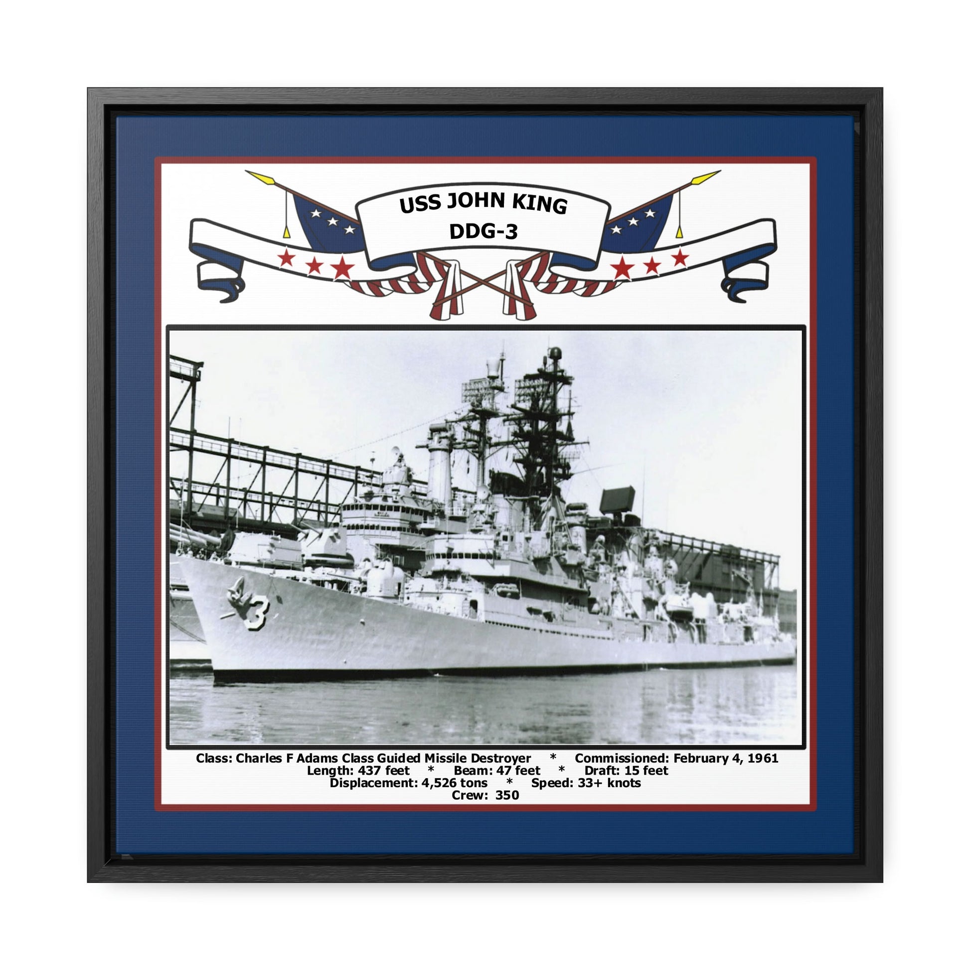 USS John King DDG-3 Navy Floating Frame Photo Front View
