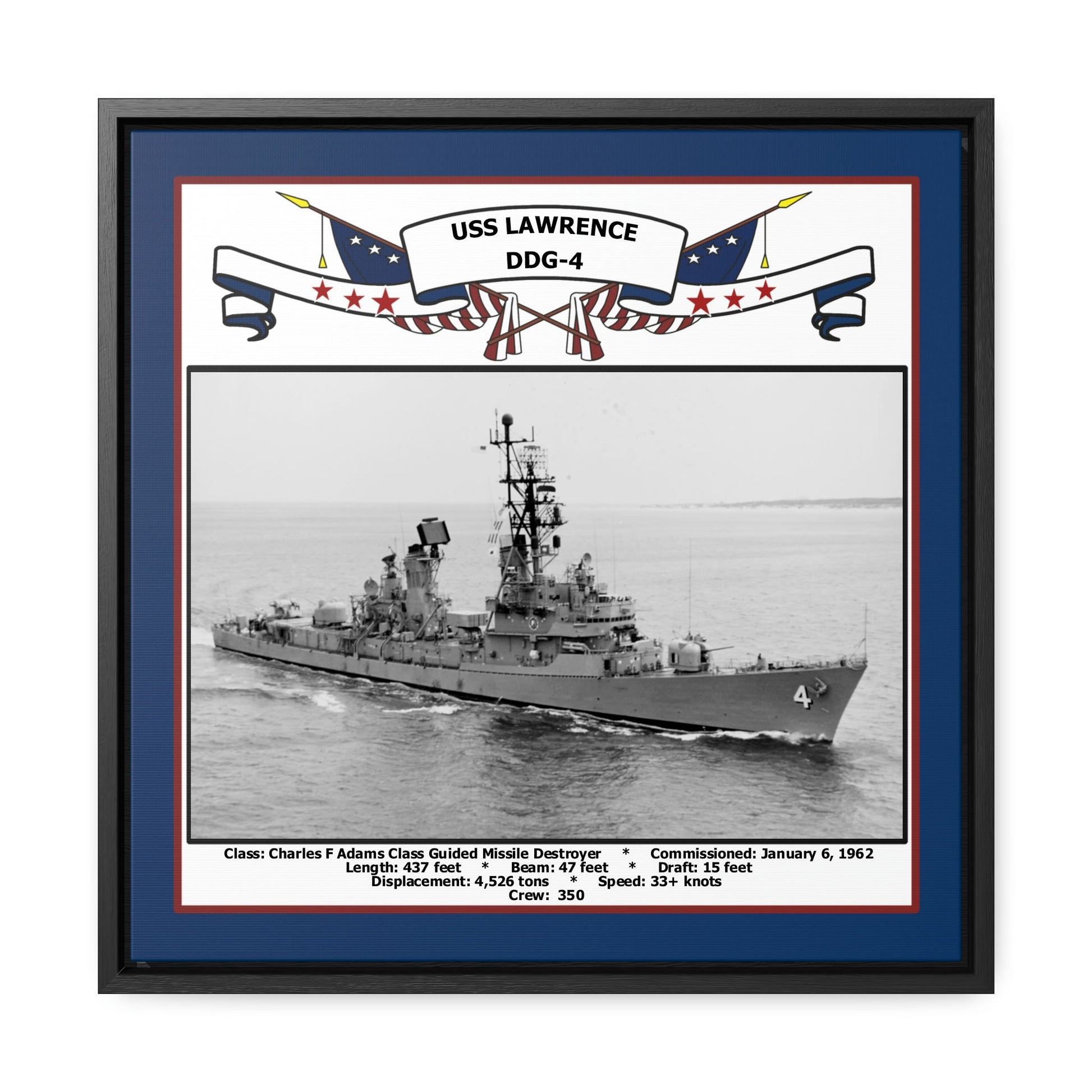 USS Lawrence DDG-4 Navy Floating Frame Photo Front View