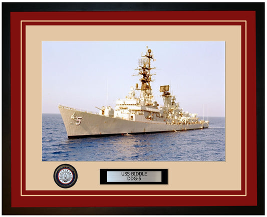 USS BIDDLE DDG-5 Framed Navy Ship Photo Burgundy