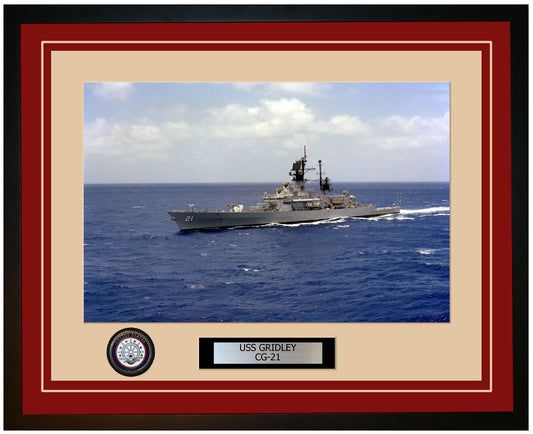USS GRIDLEY CG-21 Framed Navy Ship Photo Burgundy