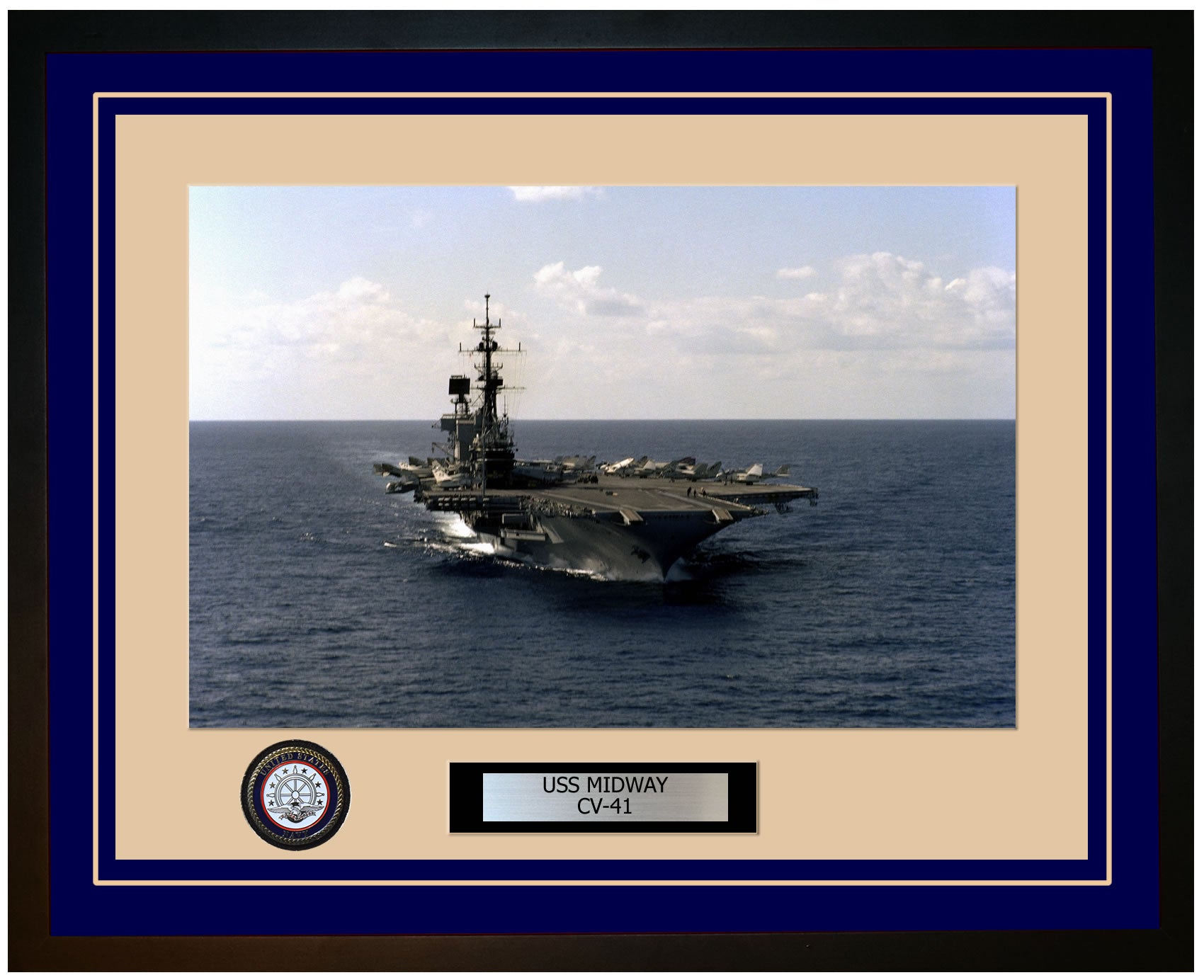USS MIDWAY CV-41 Framed Navy Ship Photo Blue
