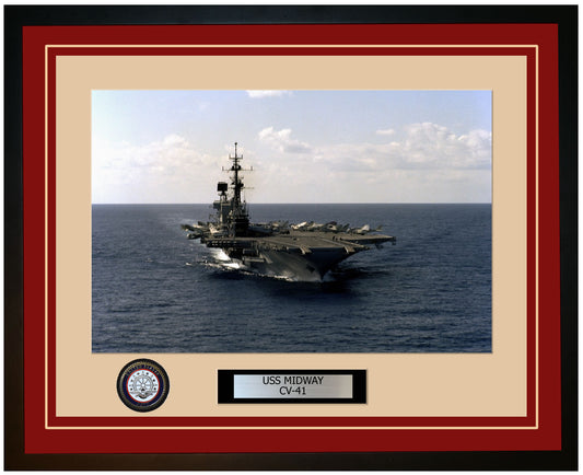 USS MIDWAY CV-41 Framed Navy Ship Photo Burgundy
