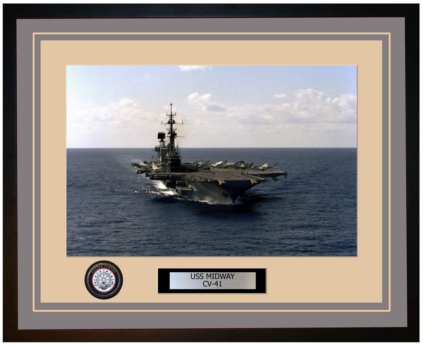 USS MIDWAY CV-41 Framed Navy Ship Photo Grey