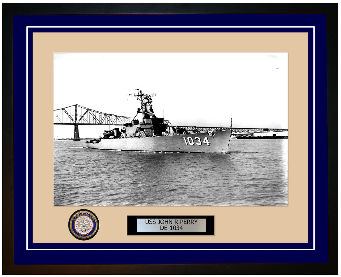 USS John R Perry DE-1034 Framed Navy Ship Photo Blue