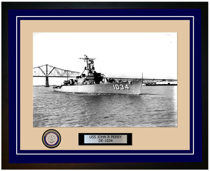 USS John R Perry DE-1034 Framed Navy Ship Photo Blue
