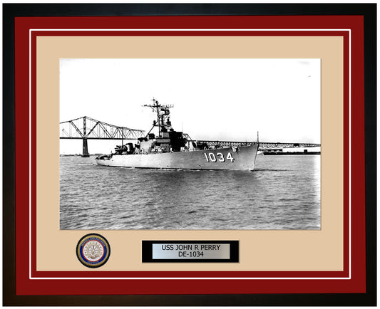 USS John R Perry DE-1034 Framed Navy Ship Photo Burgundy
