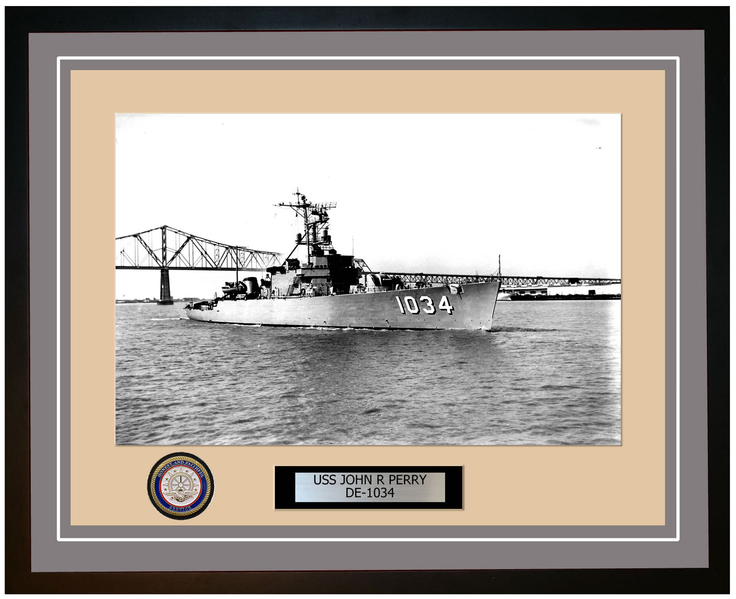 USS John R Perry DE-1034 Framed Navy Ship Photo Grey
