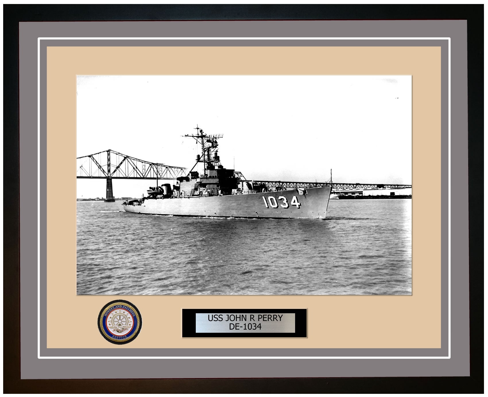 USS John R Perry DE-1034 Framed Navy Ship Photo Grey