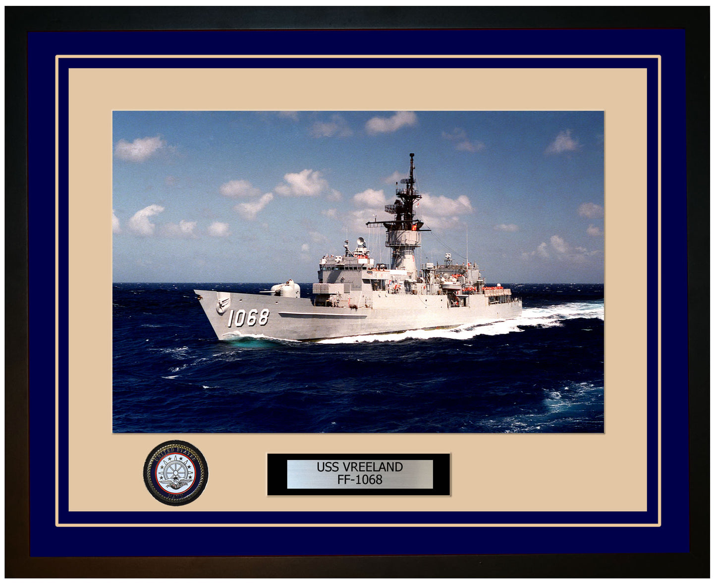 USS VREELAND FF-1068 Framed Navy Ship Photo Blue