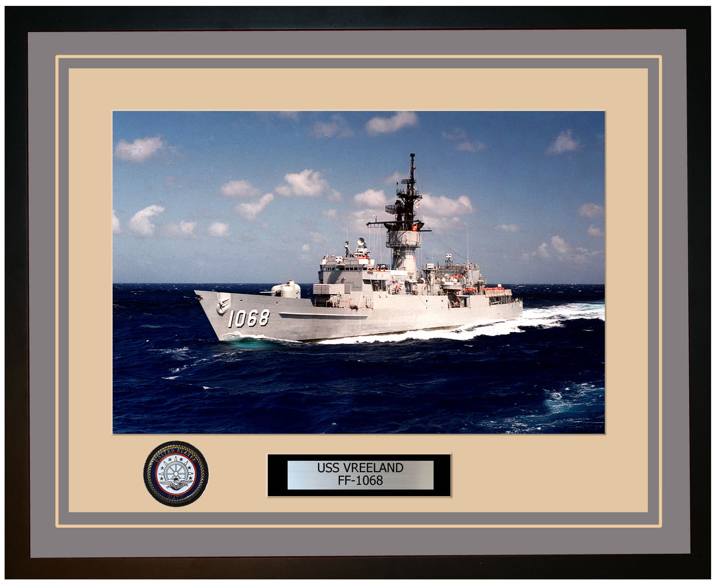 USS VREELAND FF-1068 Framed Navy Ship Photo Grey