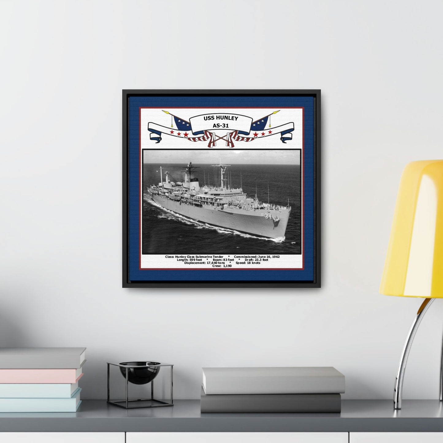 USS Hunley AS-31 Navy Floating Frame Photo Desk View