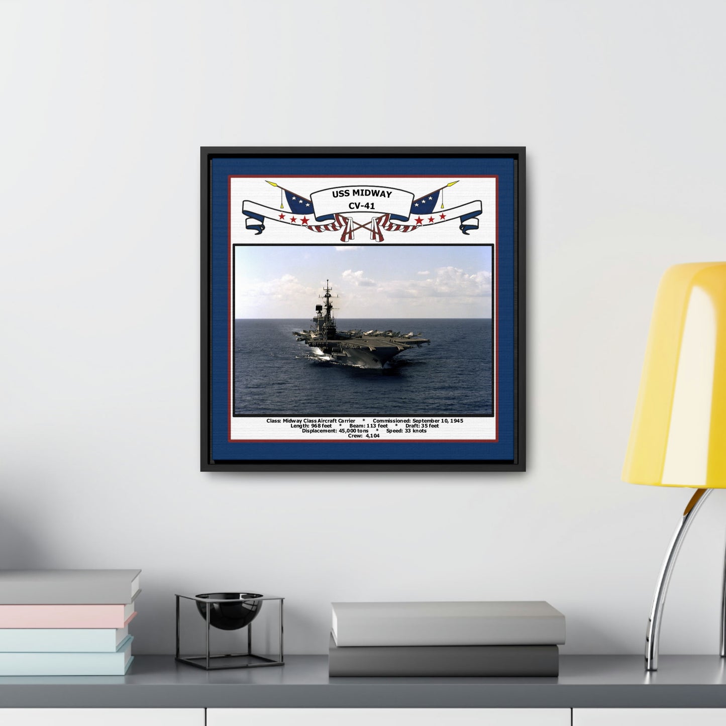 USS Midway CV-41 Navy Floating Frame Photo Desk View