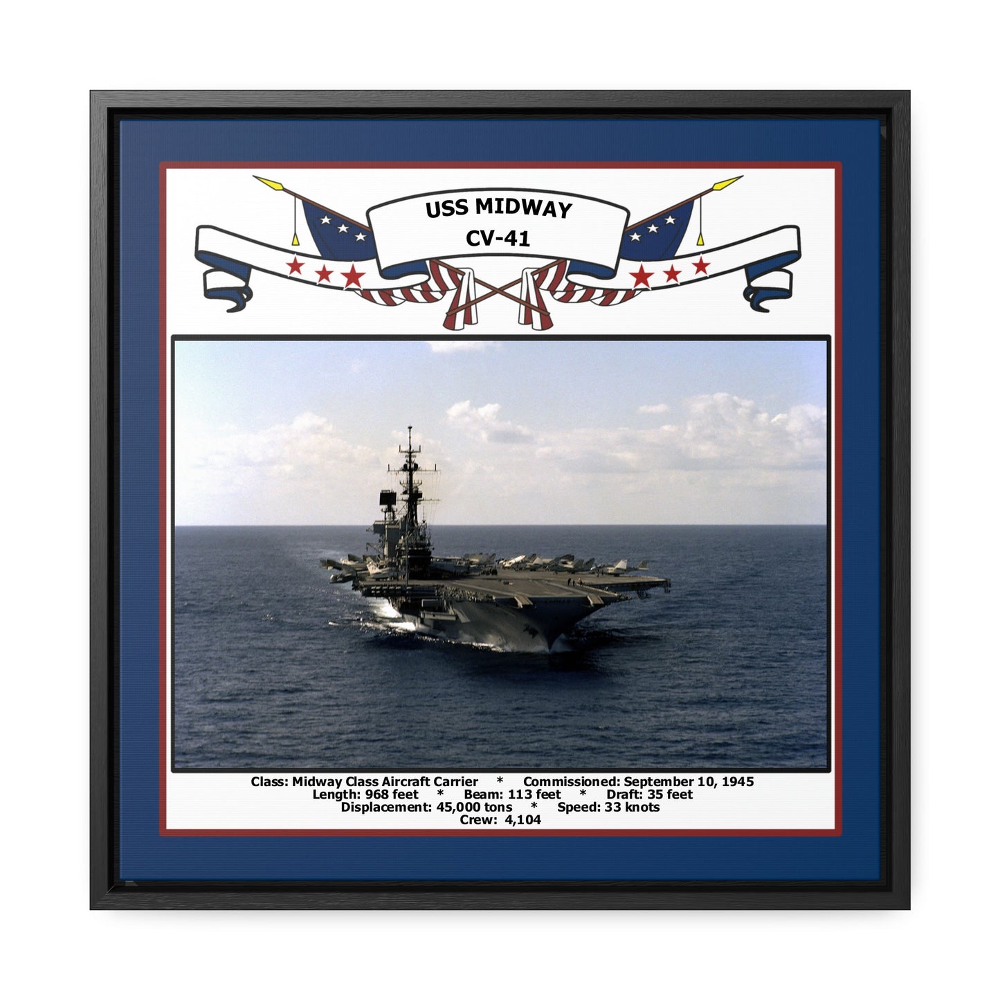 USS Midway CV-41 Navy Floating Frame Photo Front View