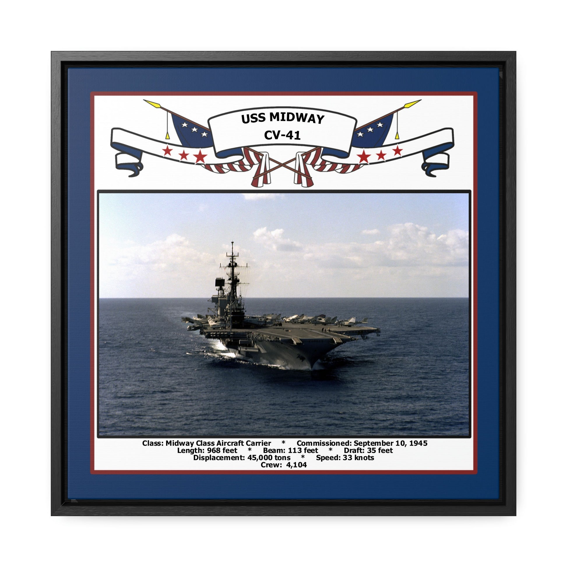 USS Midway CV-41 Navy Floating Frame Photo Front View
