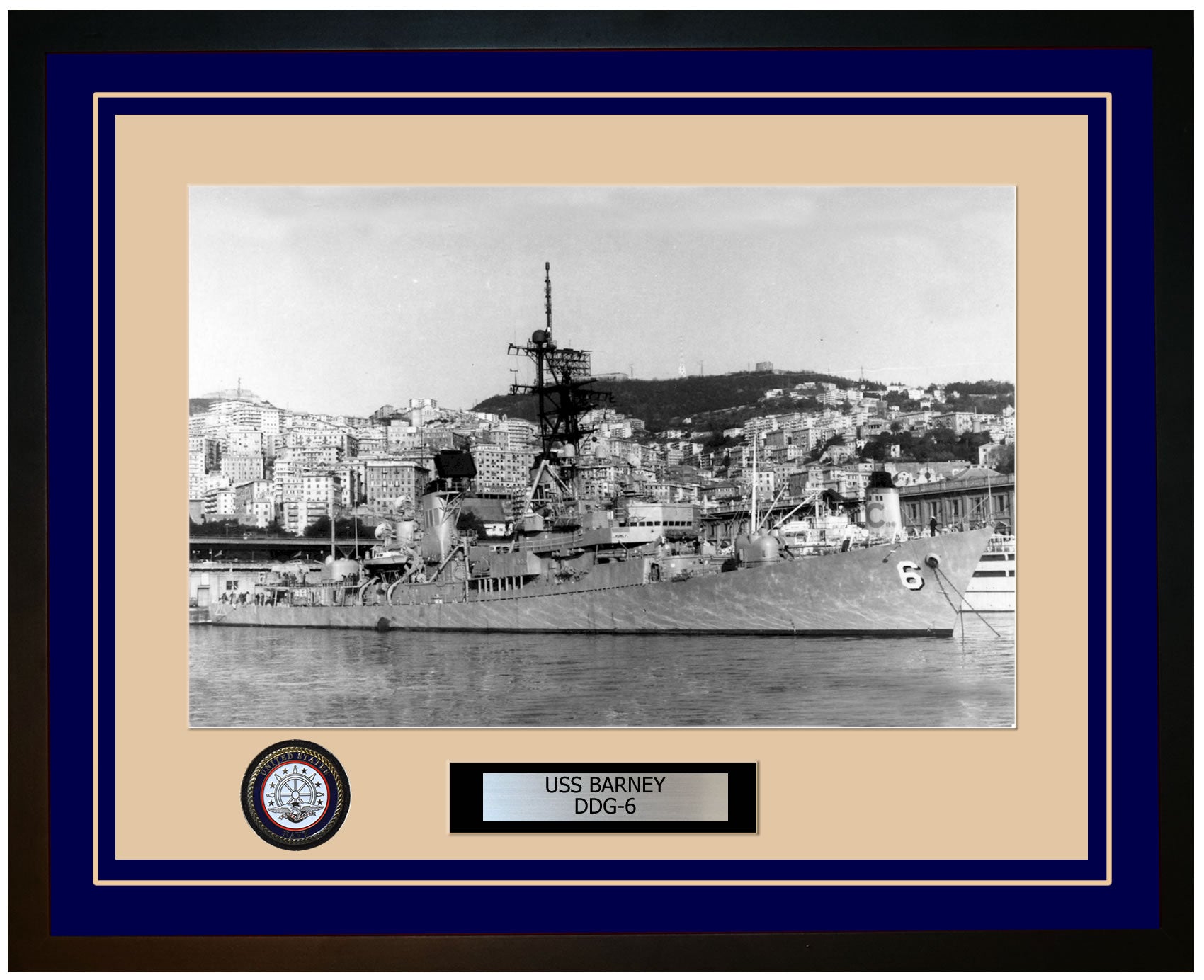 USS BARNEY DDG-6 Framed Navy Ship Photo Blue