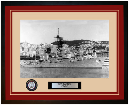 USS BARNEY DDG-6 Framed Navy Ship Photo Burgundy