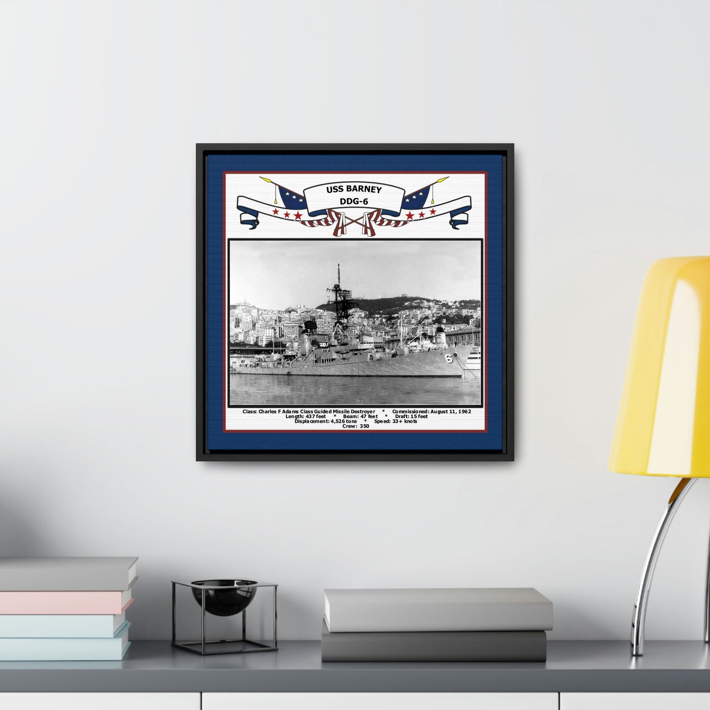 USS Barney DDG-6 Navy Floating Frame Photo Desk View